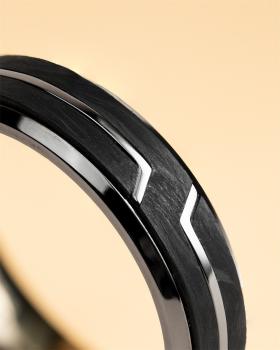 Preview: Schwarzer Titanring mit geschmiedetem Carbon-Finish - Rex Black